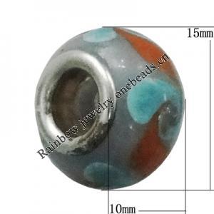 Handmade European Style Lampwork Beads With Platinum Color Copper Core, 15x10mm Hole:5mm, Sold by PC