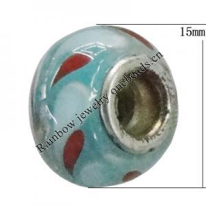 Handmade European Style Lampwork Beads With Platinum Color Copper Core, 15x10mm Hole:5mm, Sold by PC