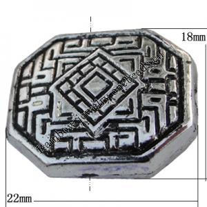 Jewelry findings, CCB plastic Beads Antique silver, Polygon 22x18mm Hole:2mm, Sold by Bag