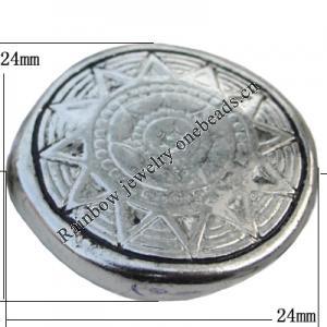 Jewelry findings, CCB plastic Beads Antique silver, Flat Round 24x24mm Hole:2mm, Sold by Bag