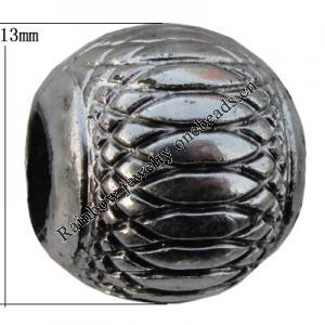 Jewelry findings, CCB plastic European style Beads Beads Antique silver, Drum 13x13mm Hole:5mm, Sold by Bag