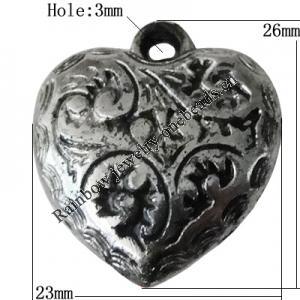 Jewelry findings, CCB plastic Pendant Antique Silver, Heart 26x23mm Hole:3mm, Sold by Bag