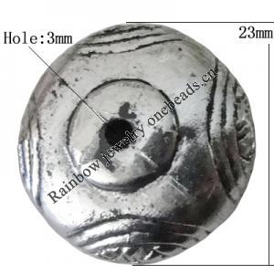 Jewelry findings, CCB plastic Beads Antique Silver, Flat Round 23mm Hole:3mm, Sold by Bag