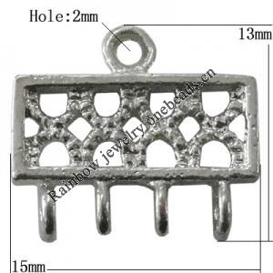 Copper Connectors Jewelry Findings Lead-free Platina Plated, 15x13mm Hole:2mm, Sold by Bag