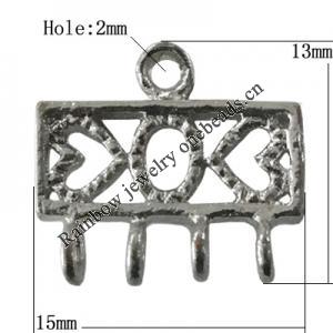 Copper Connectors Jewelry Findings Lead-free Platina Plated, 15x13mm Hole:2mm, Sold by Bag