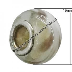 Handmade European Style Lampwork Beads With Platinum Color Copper Core, 15x10mm Hole:5mm, Sold by PC