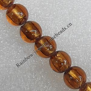 Silver Foil Lampwork Beads, Round 8mm Hole: About 1.5mm, Sold by PC