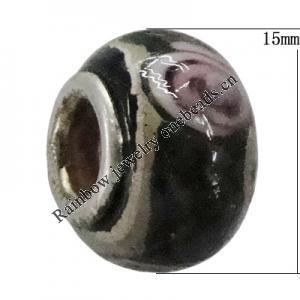 Handmade European Style Lampwork Beads With Platinum Color Copper Core, 15x10mm Hole:5mm, Sold by PC