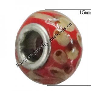 Handmade European Style Lampwork Beads With Platinum Color Copper Core, 15x10mm Hole:5mm, Sold by PC