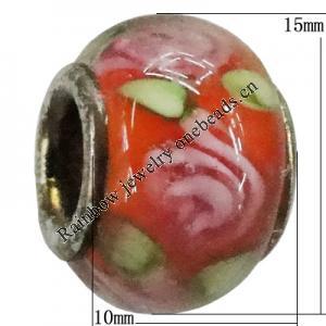 Handmade European Style Lampwork Beads With Platinum Color Copper Core, 15x10mm Hole:5mm, Sold by PC