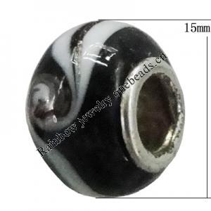 Handmade European Style Lampwork Beads With Platinum Color Copper Core, 15x10mm Hole:5mm, Sold by PC