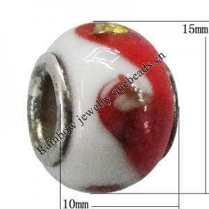 Handmade European Style Lampwork Beads With Platinum Color Copper Core, 15x10mm Hole:5mm, Sold by PC