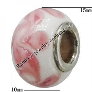 Handmade European Style Lampwork Beads With Platinum Color Copper Core, 15x10mm Hole:5mm, Sold by PC