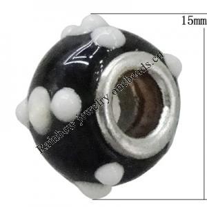 Handmade European Style Lampwork Beads With Platinum Color Copper Core, About 15x10mm Hole:5mm, Sold by PC