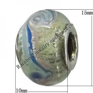 Handmade European Style Lampwork Beads With Platinum Color Copper Core, 15x10mm Hole:5mm, Sold by PC