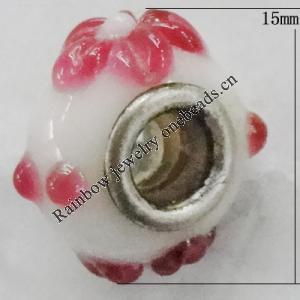 Handmade European Style Lampwork Beads With Platinum Color Copper Core, About 15x10mm Hole:5mm, Sold by PC