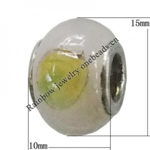 Handmade European Style Lampwork Beads With Platinum Color Copper Core, 15x10mm Hole:5mm, Sold by PC