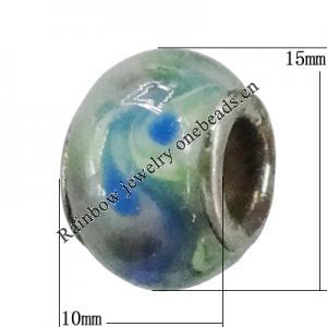 Handmade European Style Lampwork Beads With Platinum Color Copper Core, 15x10mm Hole:5mm, Sold by PC