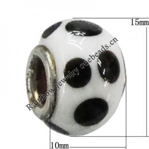 Handmade European Style Lampwork Beads With Platinum Color Copper Core, 15x10mm Hole:5mm, Sold by PC