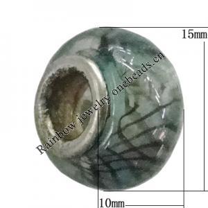 Handmade European Style Lampwork Beads With Platinum Color Copper Core, 15x10mm Hole:5mm, Sold by PC