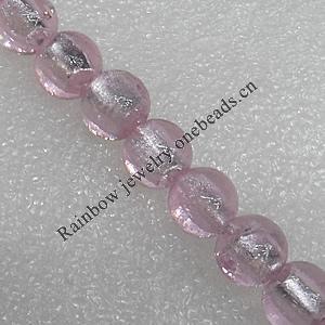 Silver Foil Lampwork Beads, Round 8mm Hole: About 1.5mm, Sold by PC