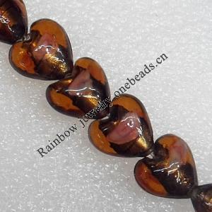 Silver Foil Lampwork Beads, Heart 12mm Hole: About 1.5mm, Sold by PC