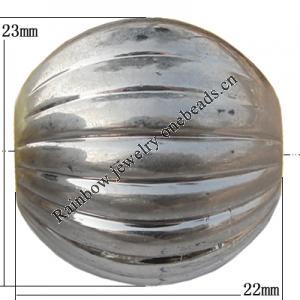 Jewelry findings, CCB plastic European style Beads platina plated, Fluted Oval 23x22mm Hole:6mm, Sold by Bag