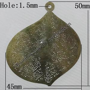  Copper Finding Computer Chip Original, Leaf 50x45mm Hole:1.5mm, Sold by Bag