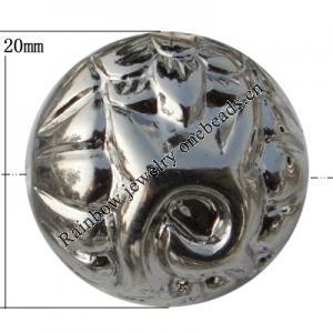 Jewelry findings, CCB plastic Beads platina plated, Round 20x20mm Hole:3mm, Sold by Bag