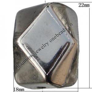 Jewelry findings, CCB plastic European style Beads platina plated, Polyhedron 22x18mm Hole:4mm, Sold by Bag