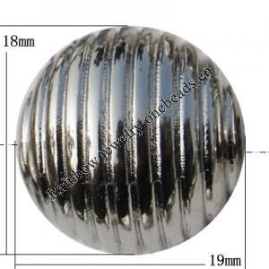 Jewelry findings, CCB plastic European style Beads platina plated, Fluted Round 18x19mm Hole:4mm, Sold by Bag