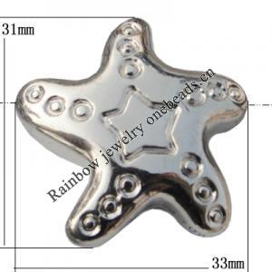 Jewelry findings, CCB plastic Beads platina plated, Star 31x33mm Hole:2mm, Sold by Bag