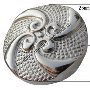 Jewelry findings, CCB plastic Beads platina plated, Flat Round 25mm Hole:3mm, Sold by Bag