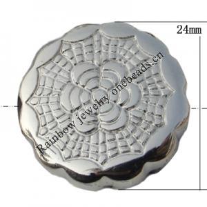 Jewelry findings, CCB plastic Beads platina plated, Flat Round 24mm Hole:2mm, Sold by Bag