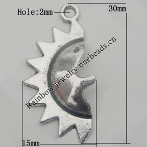 Pendant Zinc Alloy Jewelry Findings Lead-free, 30x15mm Hole:2mm, Sold by Bag
