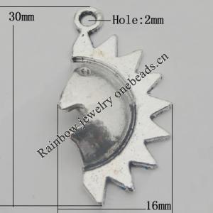 Pendant Zinc Alloy Jewelry Findings Lead-free, 30x16mm Hole:2mm, Sold by Bag