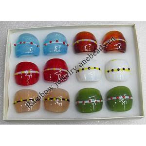 Lampwork Glass Rings,Mix Color, Box Size: 130x90x35mm, Sold by Box