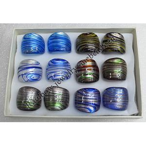 Lampwork Glass Rings,Mix Color, Box Size: 130x90x35mm, Sold by Box