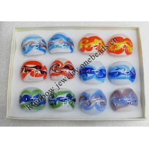 Lampwork Glass Rings,Mix Color, Box Size: 130x90x35mm, Sold by Box