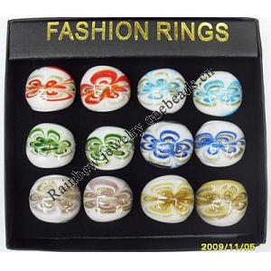 Gold Sand Lampwork Glass Rings,Mix Color, Box Size: 136x124x30mm, Sold by Box