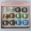 Gold Sand Lampwork Glass Rings,Mix Color, Box Size: 136x124x30mm, Sold by Box