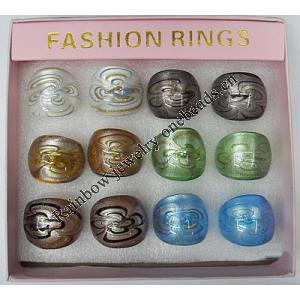 Gold Sand Lampwork Glass Rings,Mix Color, Box Size: 136x124x30mm, Sold by Box