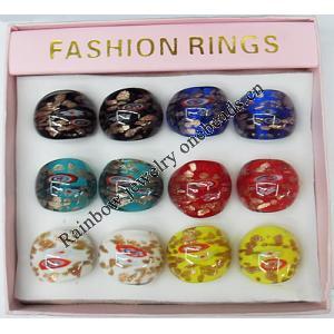 Gold Sand Lampwork Glass Rings,Mix Color, Box Size: 136x124x30mm, Sold by Box