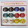 Gold Sand Lampwork Glass Rings,Mix Color, Box Size: 136x124x30mm, Sold by Box