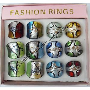 Gold Sand Lampwork Glass Rings,Mix Color, Box Size: 136x124x30mm, Sold by Box