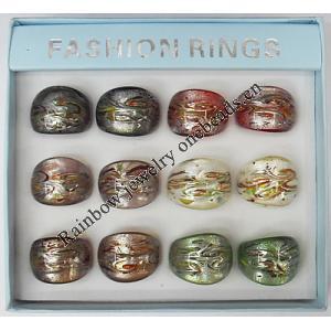 Gold Sand Lampwork Glass Rings,Mix Color, Box Size: 136x124x30mm, Sold by Box