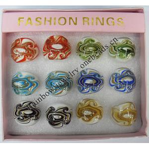 Gold Sand Lampwork Glass Rings,Mix Color, Box Size: 136x124x30mm, Sold by Box