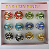 Gold Sand Lampwork Glass Rings,Mix Color, Box Size: 136x124x30mm, Sold by Box