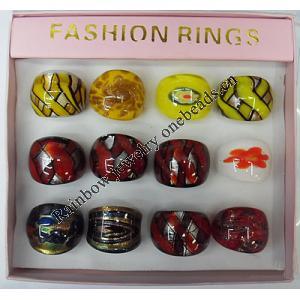 Lampwork Glass Rings,Mix Color And Mix Style, Box Size: 136x124x30mm, Sold by Box