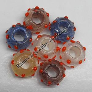 Handmade European Style Lampwork Beads, Mix Color 14x9mm Hole:6mm, Sold by Group